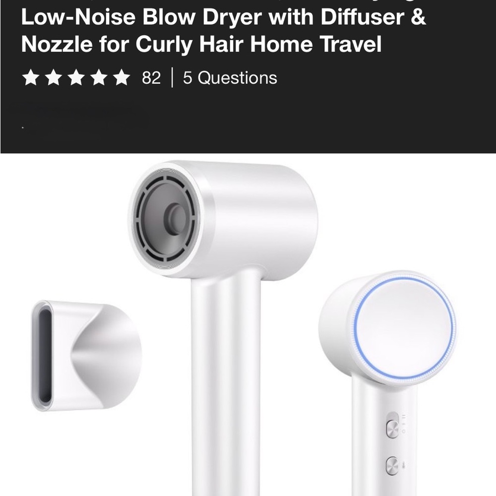 White Low-Noise Blow Dryer with Diffuser